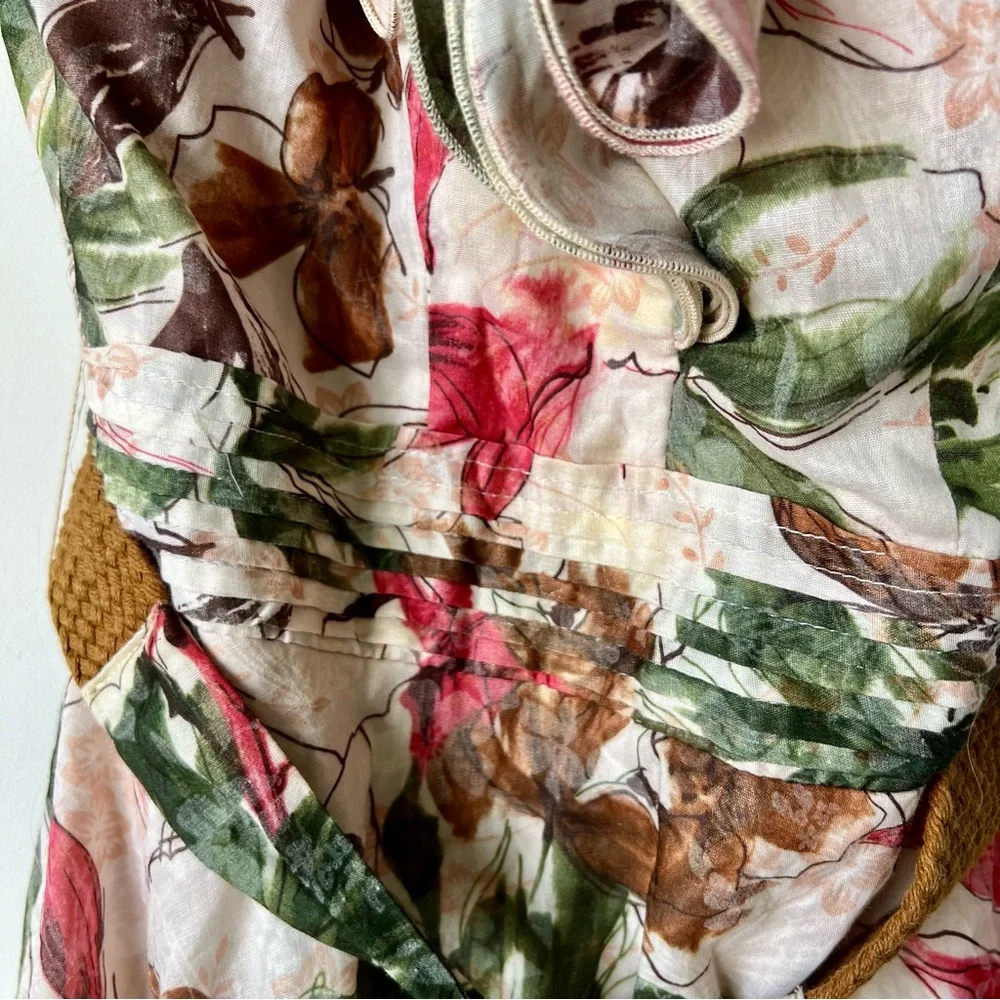 MARINEBLU Belted Floral Ruffle Halter Dress—SZ. Small - Picture 13 of 15